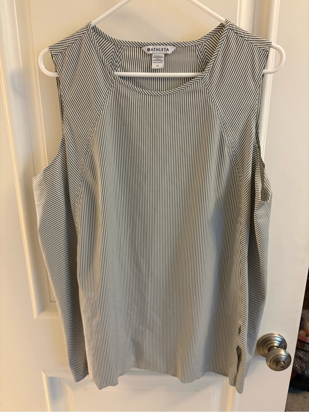Athleta White & Gray Striped Sleeveless Tank